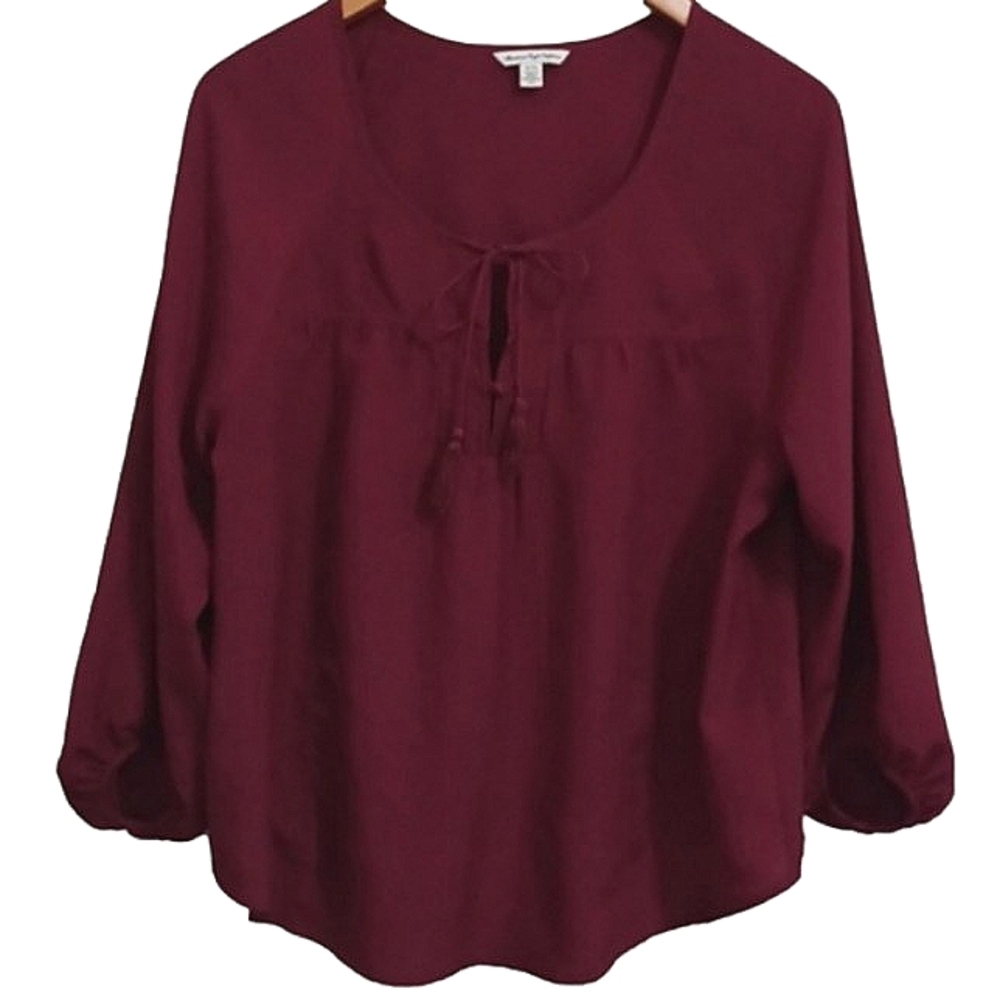 American Eagle Maroon Split Back Peasant Top